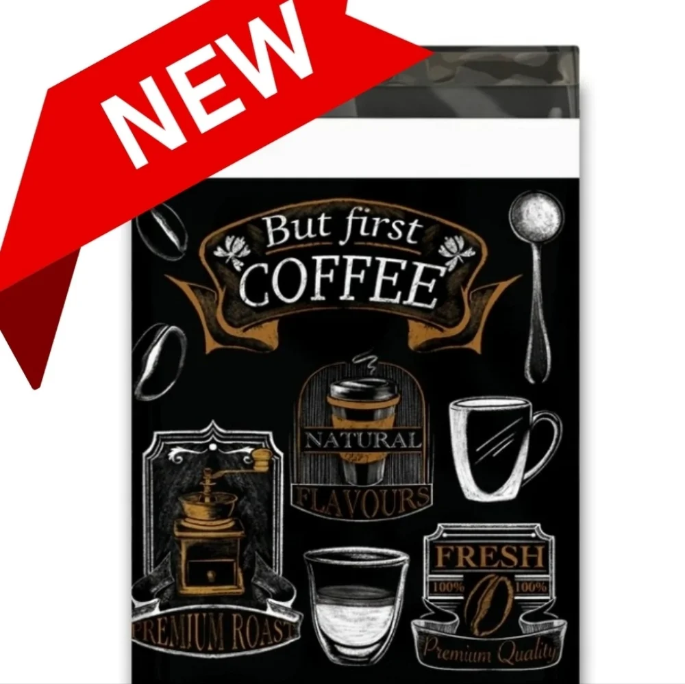 10-10x13 Coffee poly mailers NEW DESIGN ! - Picture 1 of 2